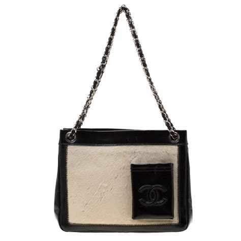 chanel pony hair jeweled chain tote bag|More.